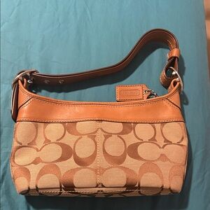 Coach Signature Tan and Brown Shoulder Bag